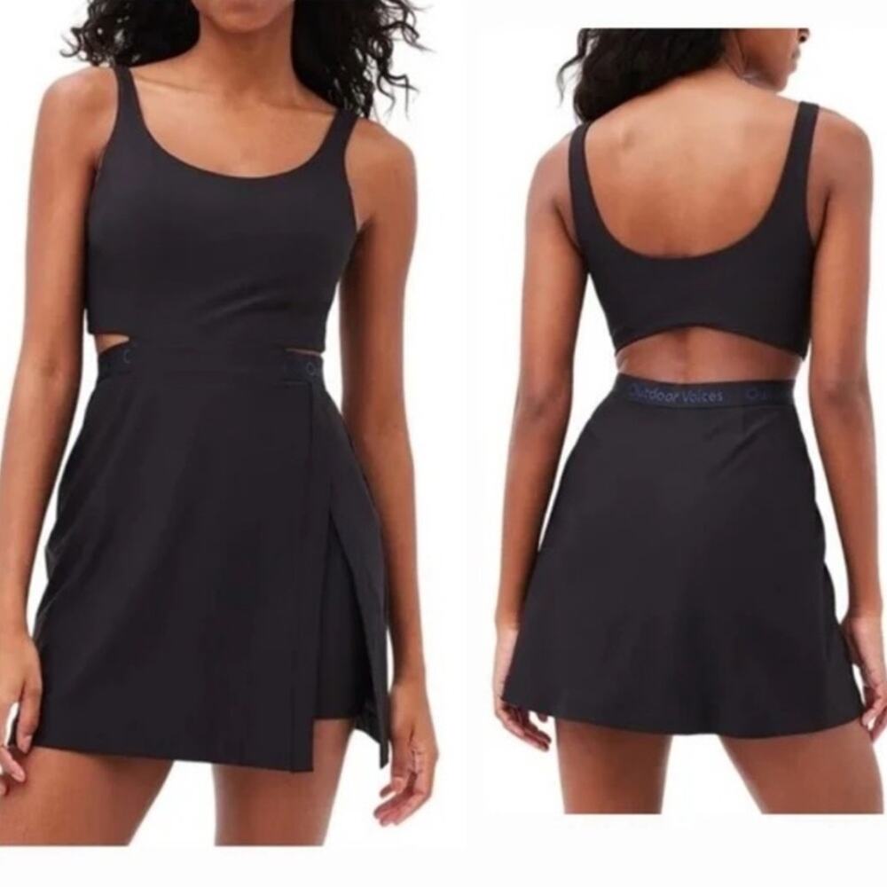Outdoor Voices NWT Court Dress Black Mini Skort Tennis Athletic athleisure gym S